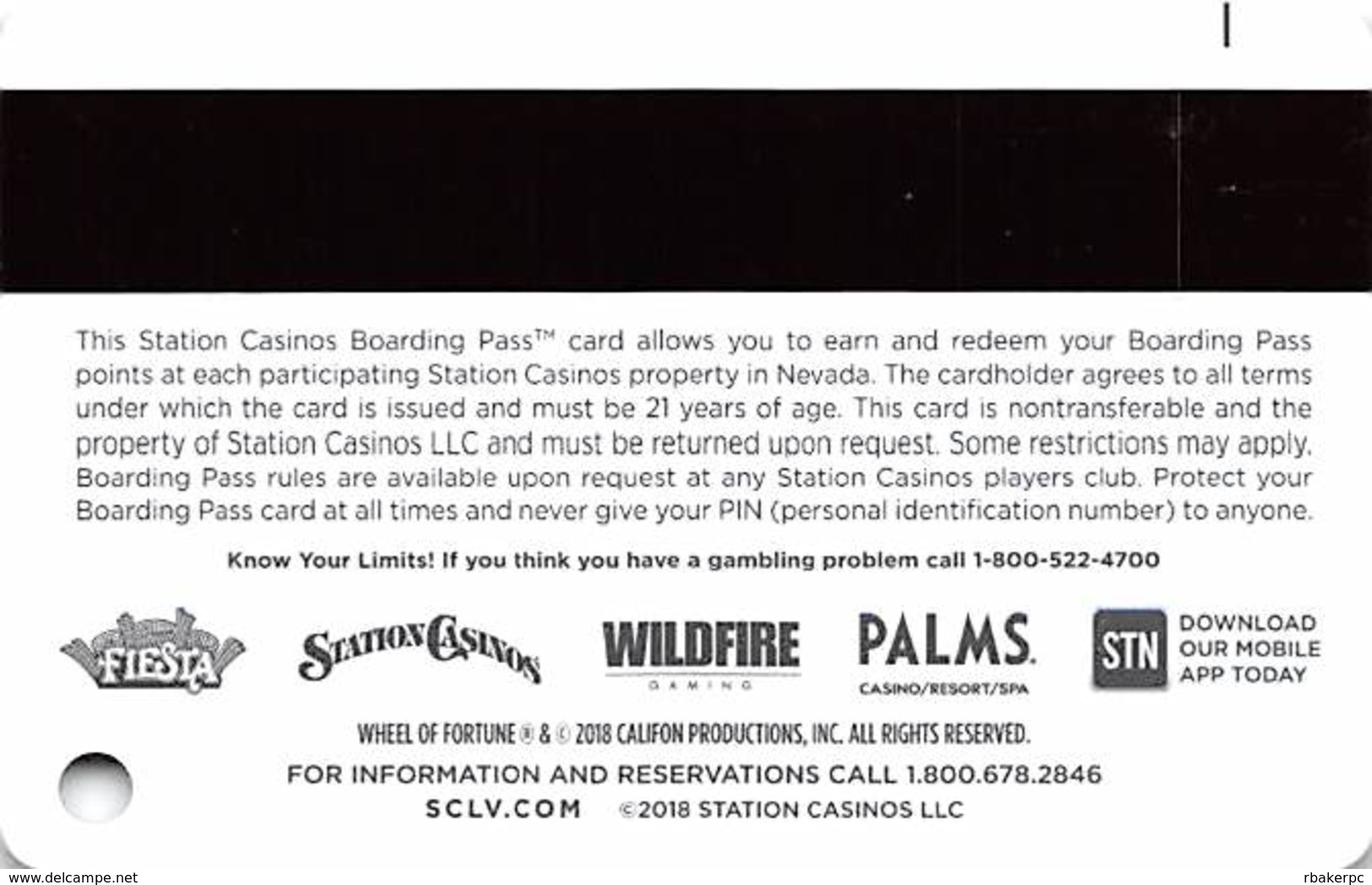 Station Casinos Las Vegas, NV - Slot Card Copyright 2018 - Casino Cards