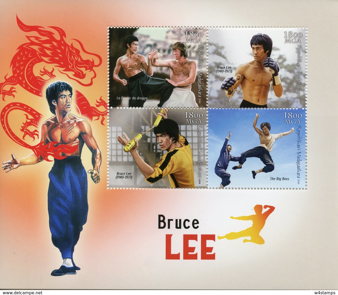 Madagascar 2018 MNH Bruce Lee 4v M/S Martial Arts Actors Famous People Stamps - Actors