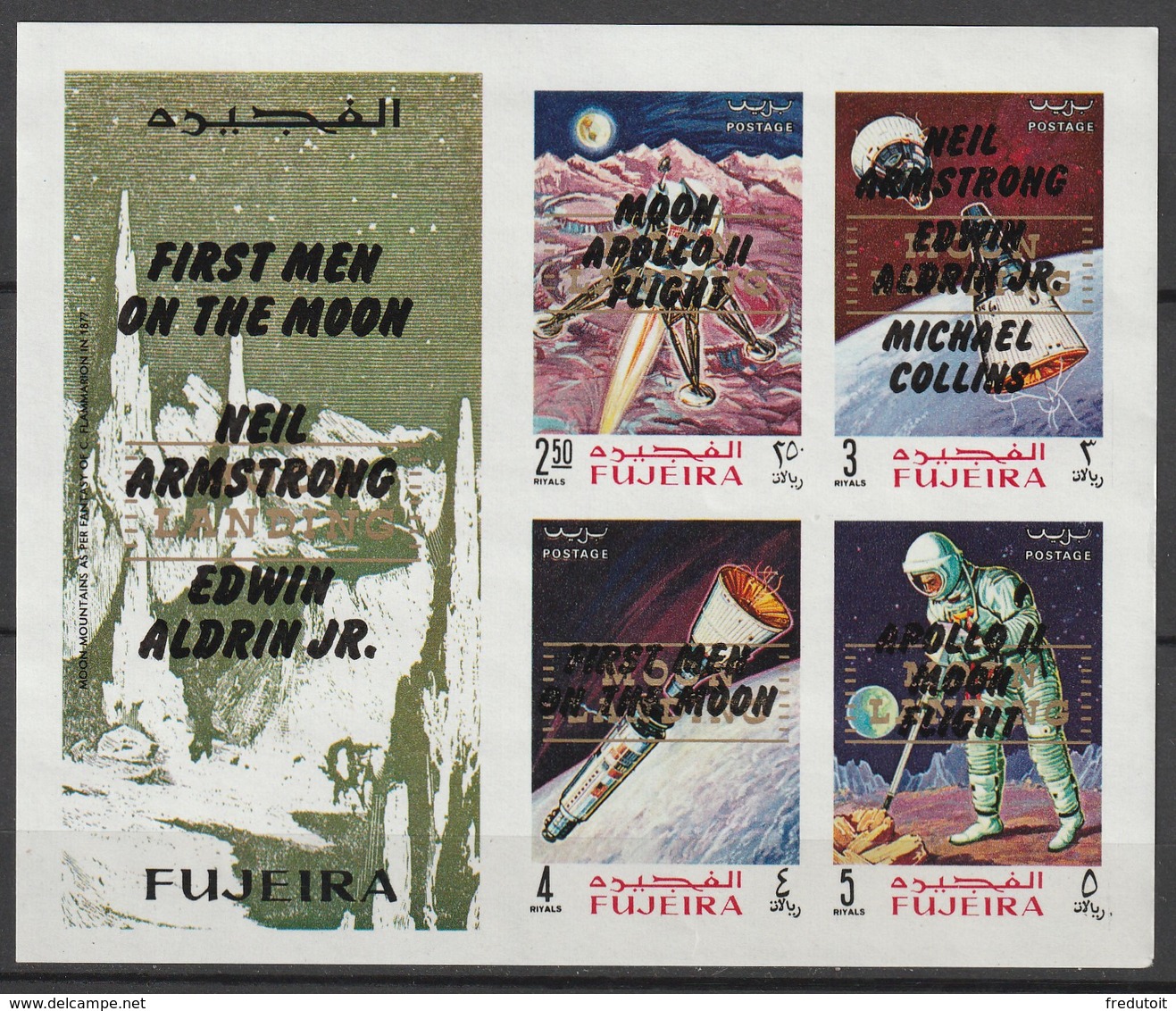 FUJEIRA - BLOC **  NON DENTELE (1969) Retrospective 3 Types En Surcharge Noir+MOON LANDING - ESPACE - - Asia