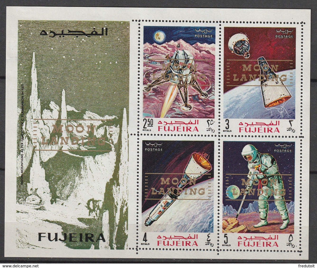 FUJEIRA - BLOC ** DENTELE (1969) Retrospective Surcharge : MOON LANDING - ESPACE - - Asia