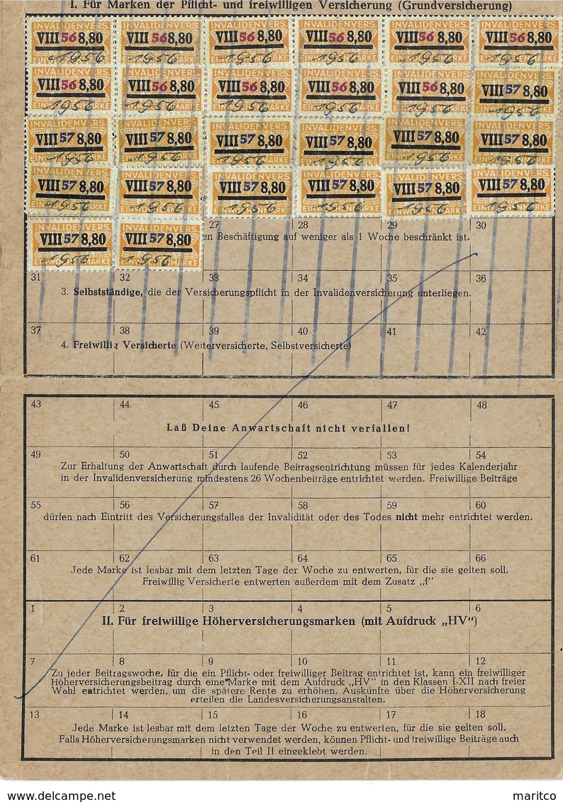 Deutschland Bayern Karte Invalidenversicherung Social Security 1956 - Sonstige & Ohne Zuordnung