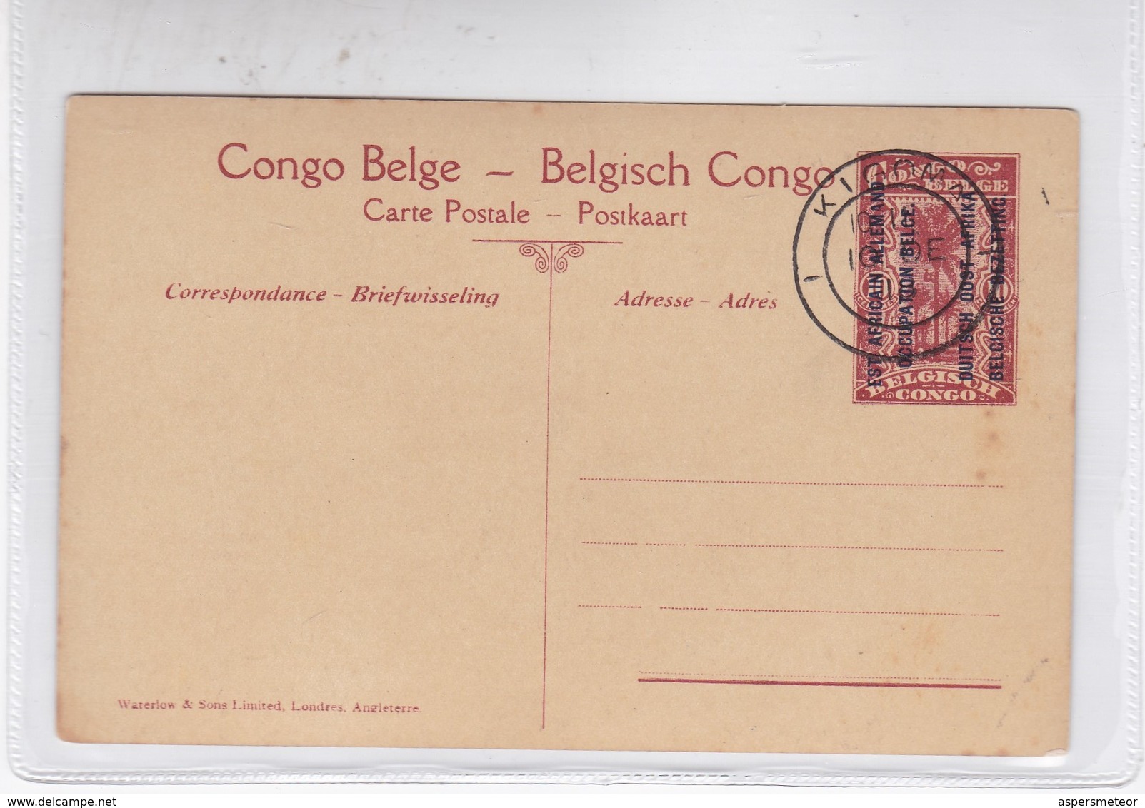 EST AFRICAIN ALLEMAND (OCCUPATION BELGE). LE TORPILLEUR "NETTA". WATERLOW...OBLITERE KIGOMA 1918.- BLEUP - Stamped Stationery