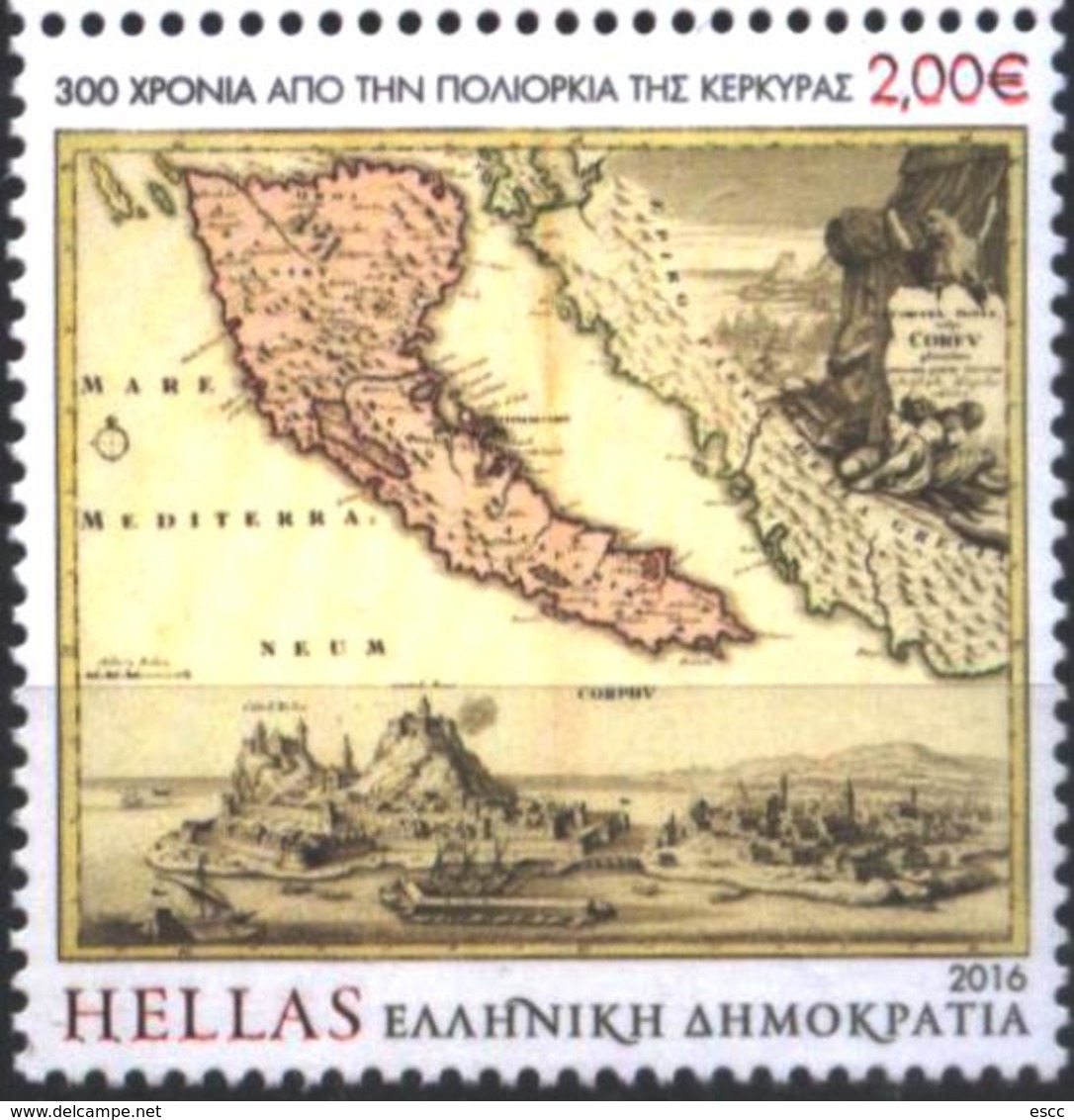 Mint Stamp 300 Years Since The Siege Of Corfu Map 2016 From Greece - Neufs