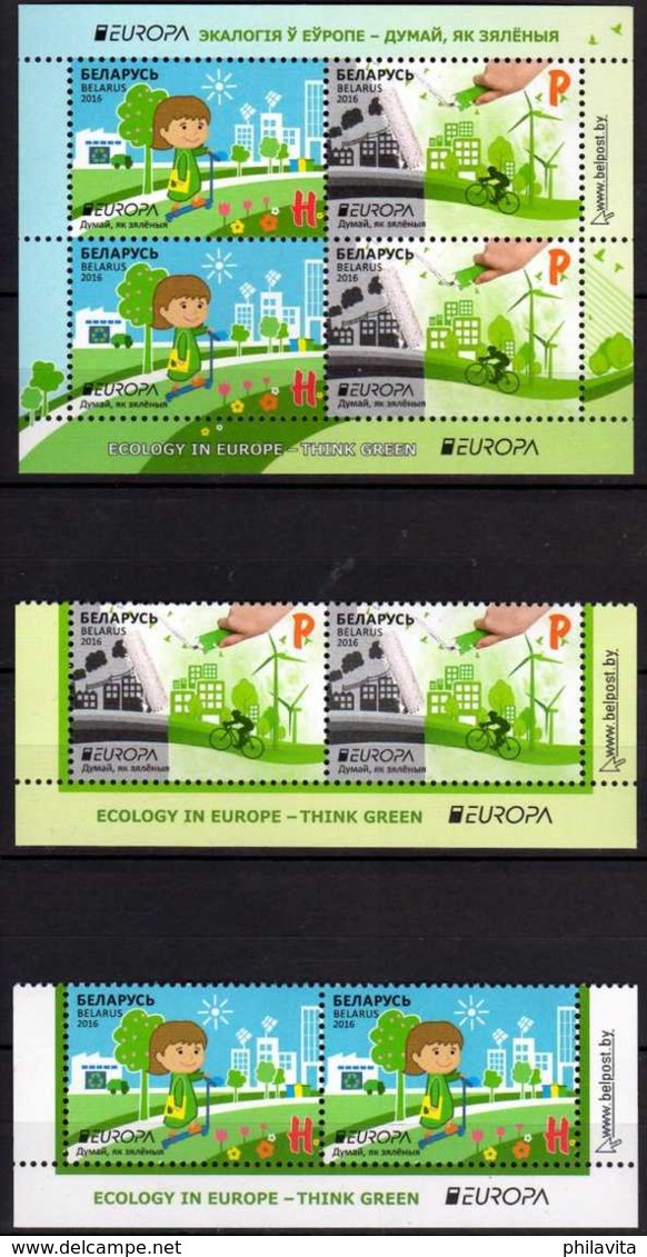 2016 Belarus Europa CEPT Thinking Green   Set Of MS And 2 X 2 V Bottom Sheet Strip- MNH** MiNr. 1109 - 1110 (Block 134) - Belarus