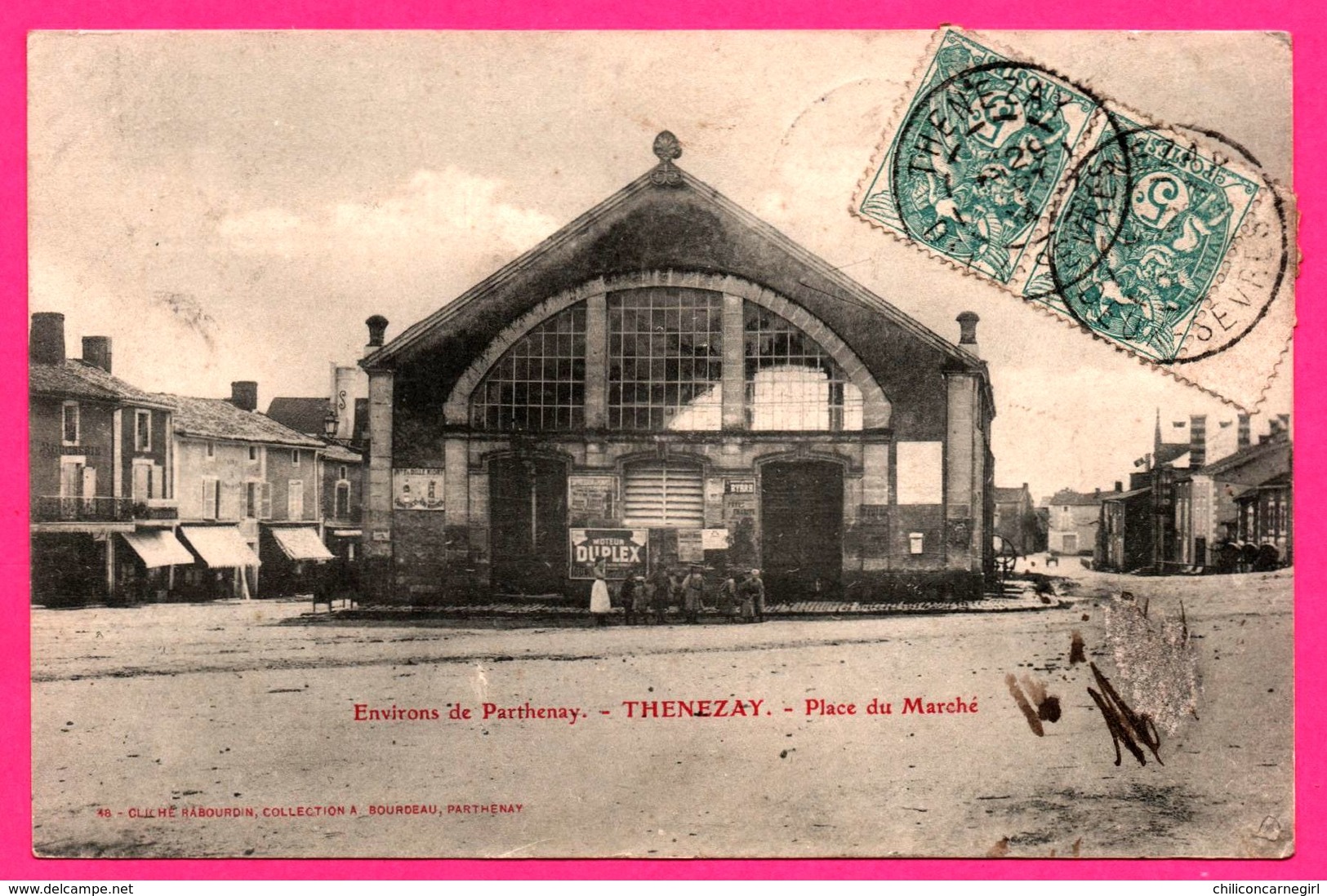 Thenezay - Place Du Marché - Moteur DUPLEX - Animée - Cliché RABOURDIN - Coll. A BOURDEAU - 1904 - Thenezay