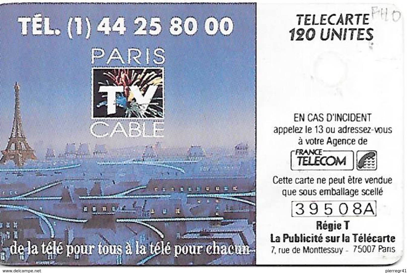 CARTE-a-PUBLIC-F110-120U-GEMA-1990-RESEAU  CABLE DE PARIS -UTILISE-TBE - 1990