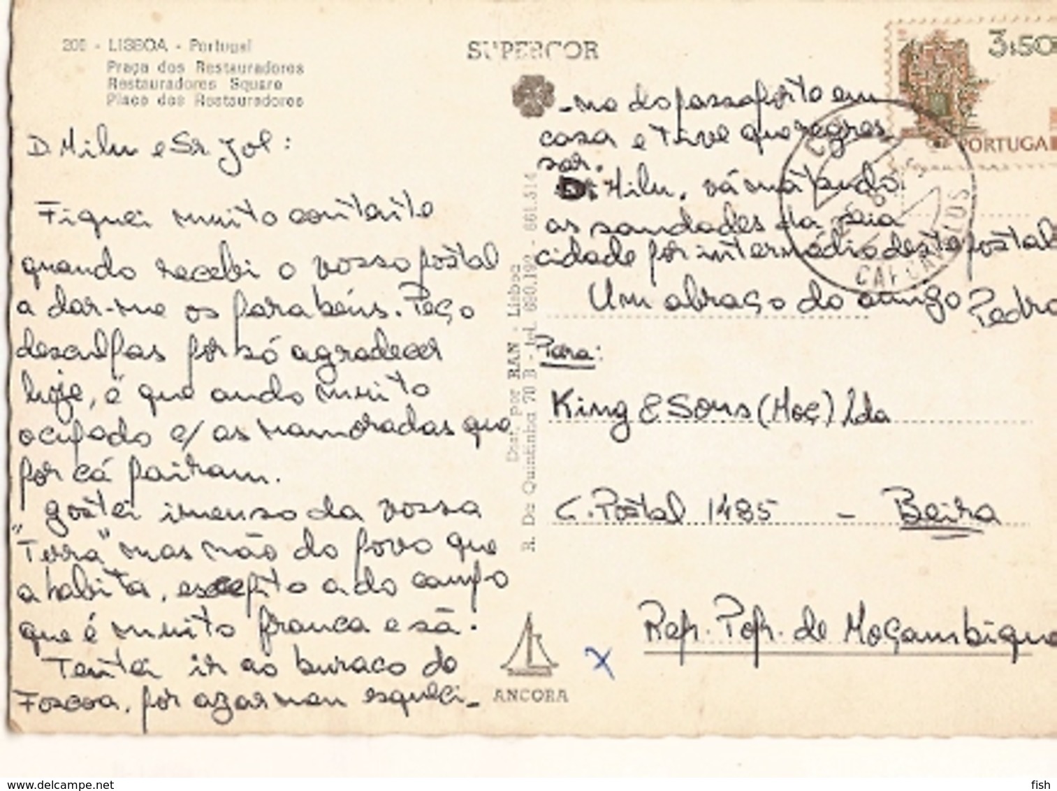 Portugal  & Circulated, Restauradores Square, Night View, Carcavelos To Beira, Mozambique 1976 (200) - Denkmäler