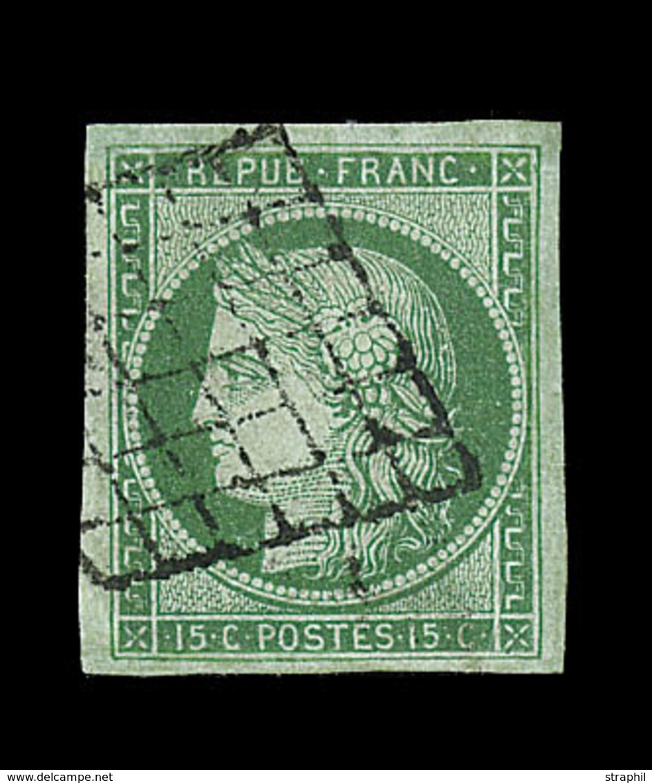 O EMISSION CERES 1849 - O - N°2 - 15c Vert - Obl Grille - Belles Marges -  Signé - TB - 1849-1850 Ceres