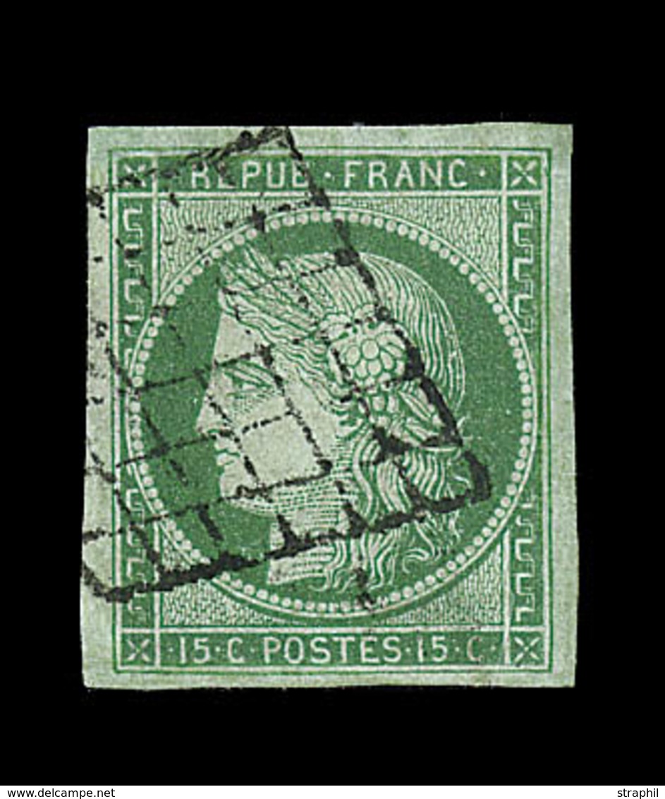 O EMISSION CERES 1849 - O - N°2 - 15c Vert - Obl Grille - Belles Marges -  Signé - TB - 1849-1850 Cérès