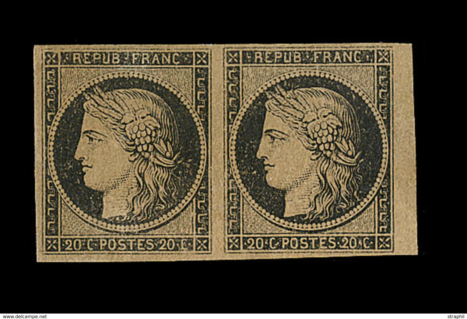 * EMISSION CERES 1849 - * - N°3b - Paire - 20c Noir S/chamois - Gomme Brunâtre - BDF - Signé MIRO - TB/SUP - 1849-1850 Ceres