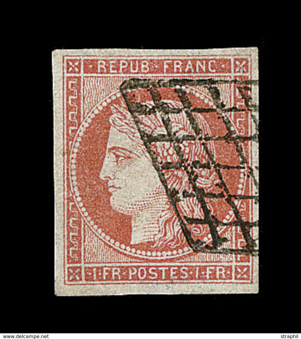 O EMISSION CERES 1849 - O - N°7 - 1F Vermillon - Obl. Grille - Replaqué - Asp SUP - 1849-1850 Ceres