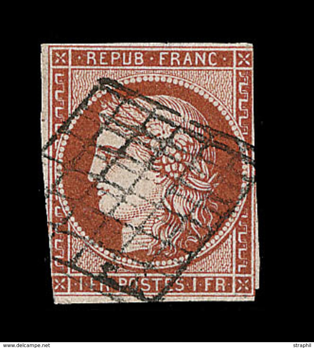 O EMISSION CERES 1849 - O - N°7c - 1F Vermillon Foncé - Touché - Obl Grille - Belle Nuance   - B/ TB - Certificat Calves - 1849-1850 Ceres