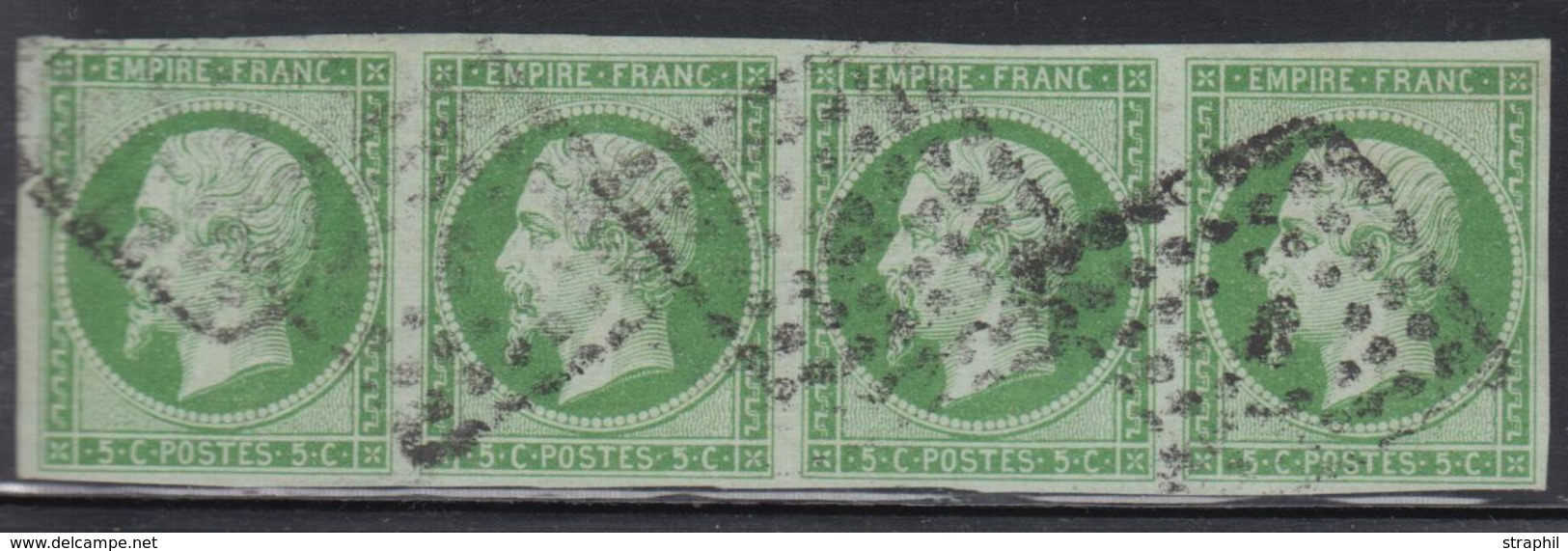O NAPOLEON NON DENTELE - O - N°12 - 5c Vert - Bde De 4 - Signé - Obl. TB - 1853-1860 Napoleon III