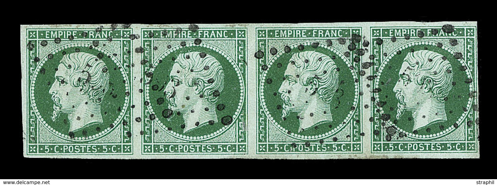 O NAPOLEON NON DENTELE - O - N°12c - Bde De 4 - Vert Foncé S/vert - Signé Calves - TB - 1853-1860 Napoléon III.