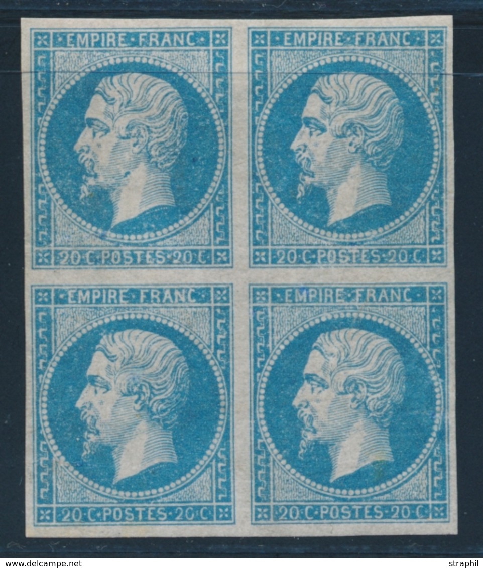 **/* NAPOLEON NON DENTELE - **/* - N°14B - 20c Bleu - Type II - Bloc De 4 - TB - 1853-1860 Napoléon III