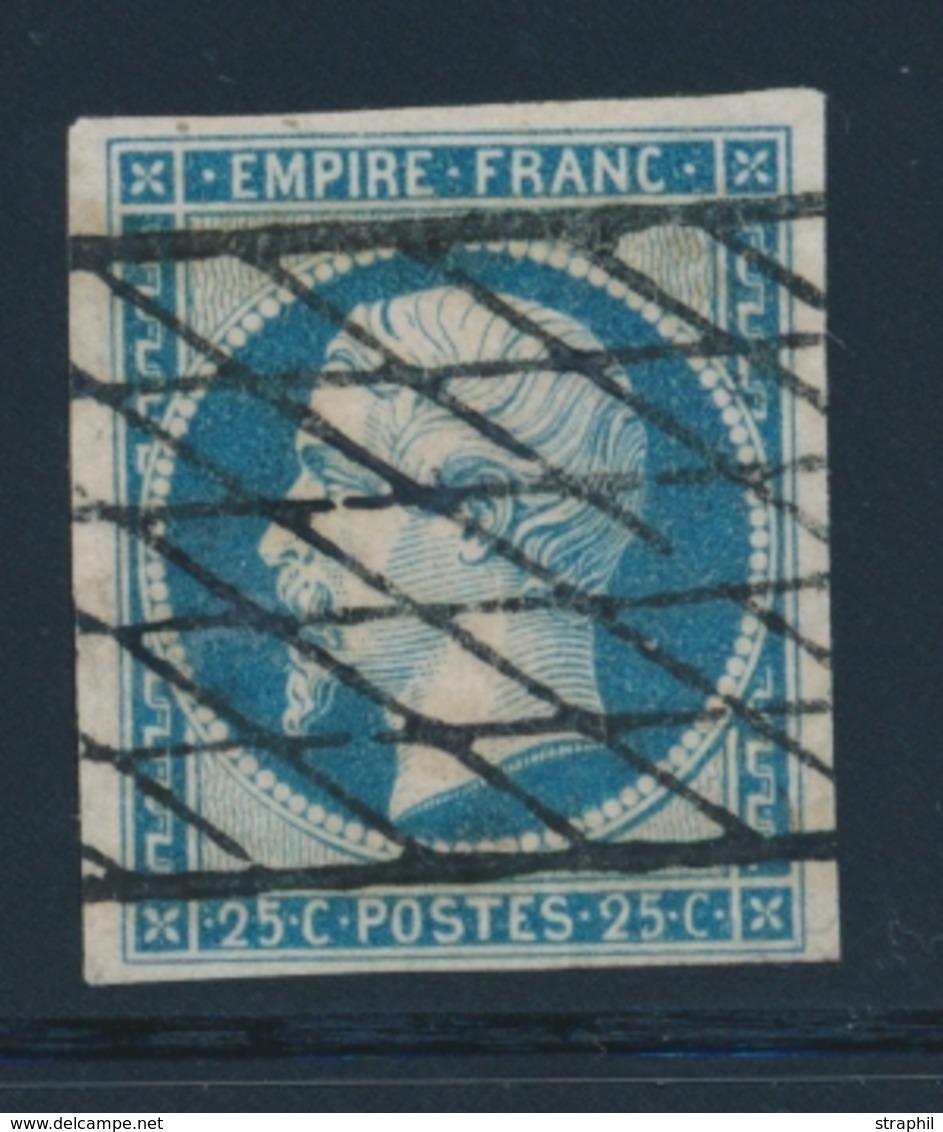 O NAPOLEON NON DENTELE - O - N°15 - 25c Bleu - Obl. Grille Sans Fin - TB - 1853-1860 Napoleon III