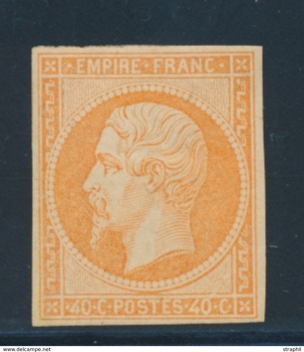 ** NAPOLEON NON DENTELE - ** - N°16b - 40c Orange S/paille - Signé JF Brun - TB - 1853-1860 Napoleon III