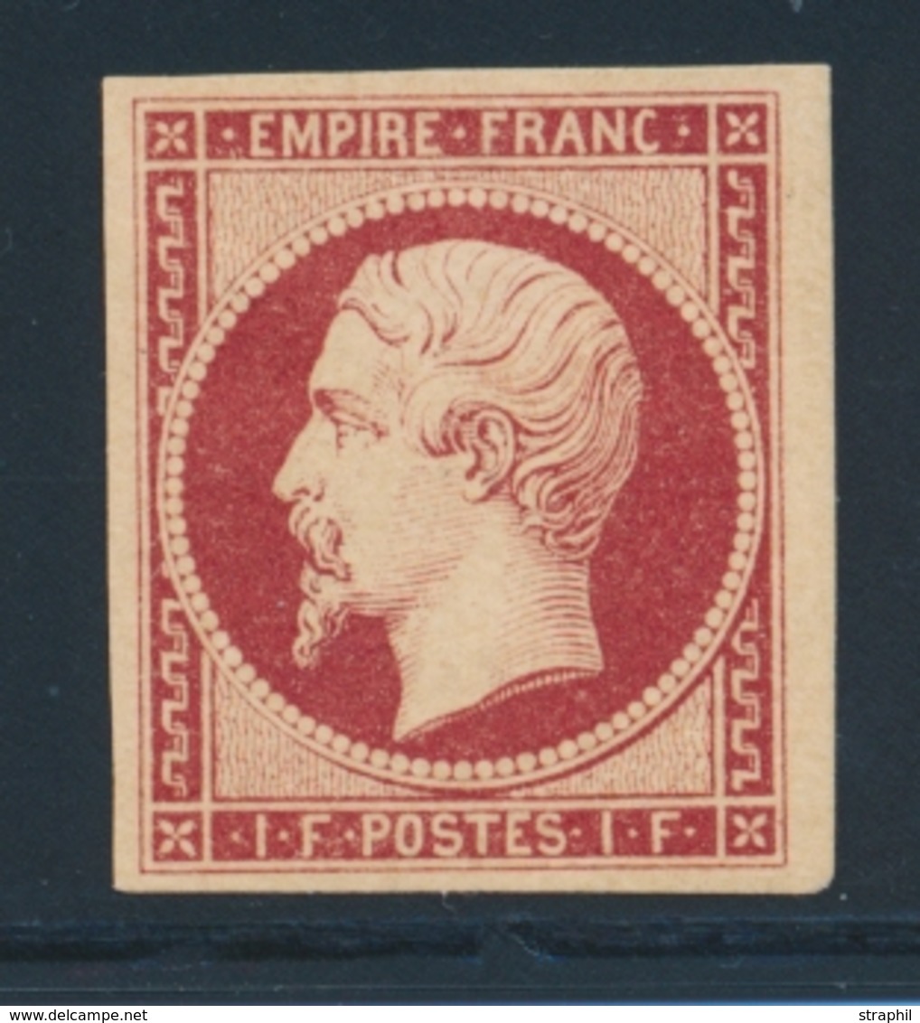 * NAPOLEON NON DENTELE - * - N°18 - 1F Carmin - Frais - Signé Brun - TB - 1853-1860 Napoléon III.