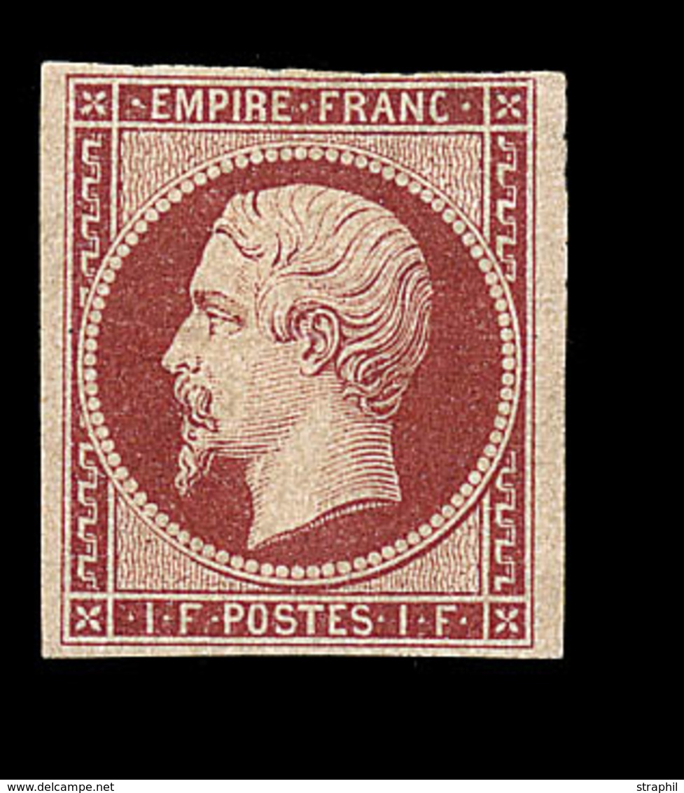 * NAPOLEON NON DENTELE - * - N°18 - 1F Carmin - Certif. Robineau - B - 1853-1860 Napoléon III