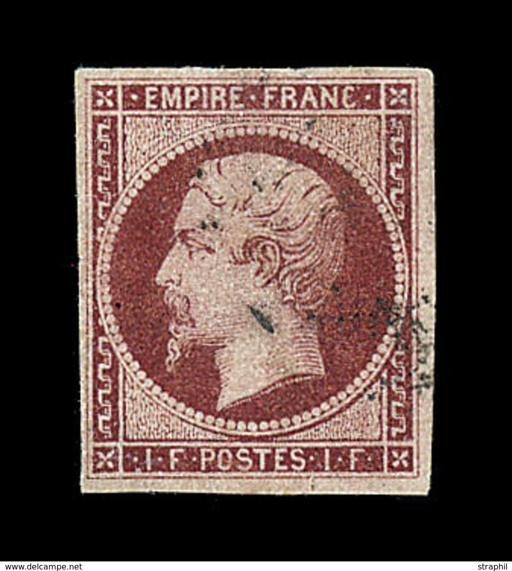 O NAPOLEON NON DENTELE - O - N°18 - 1F Carmin - Signé Brun - TB - 1853-1860 Napoleon III