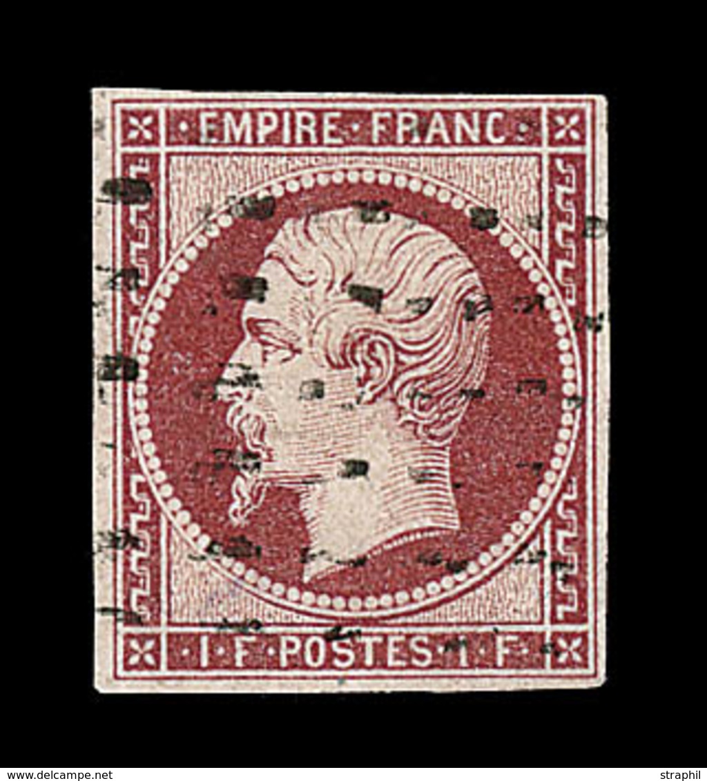 O NAPOLEON NON DENTELE - O - N°18 - 1F Carmin - Obl Grille Sans Fin - - Signé - TB - 1853-1860 Napoléon III