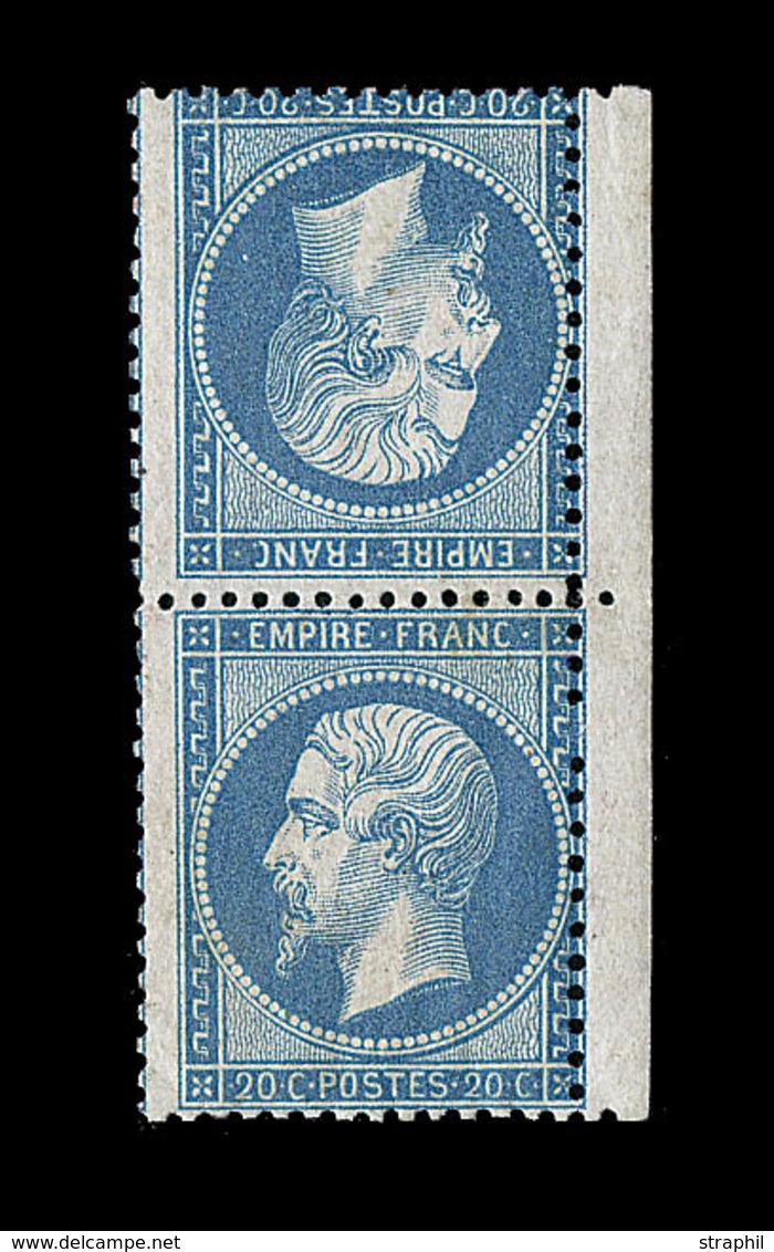 ** NAPOLEON DENTELE - ** - N°22b - 20c Bleu - Paire - Tête Bêche - Centrage Traditionnel - Rare - Beau - 1862 Napoléon III.
