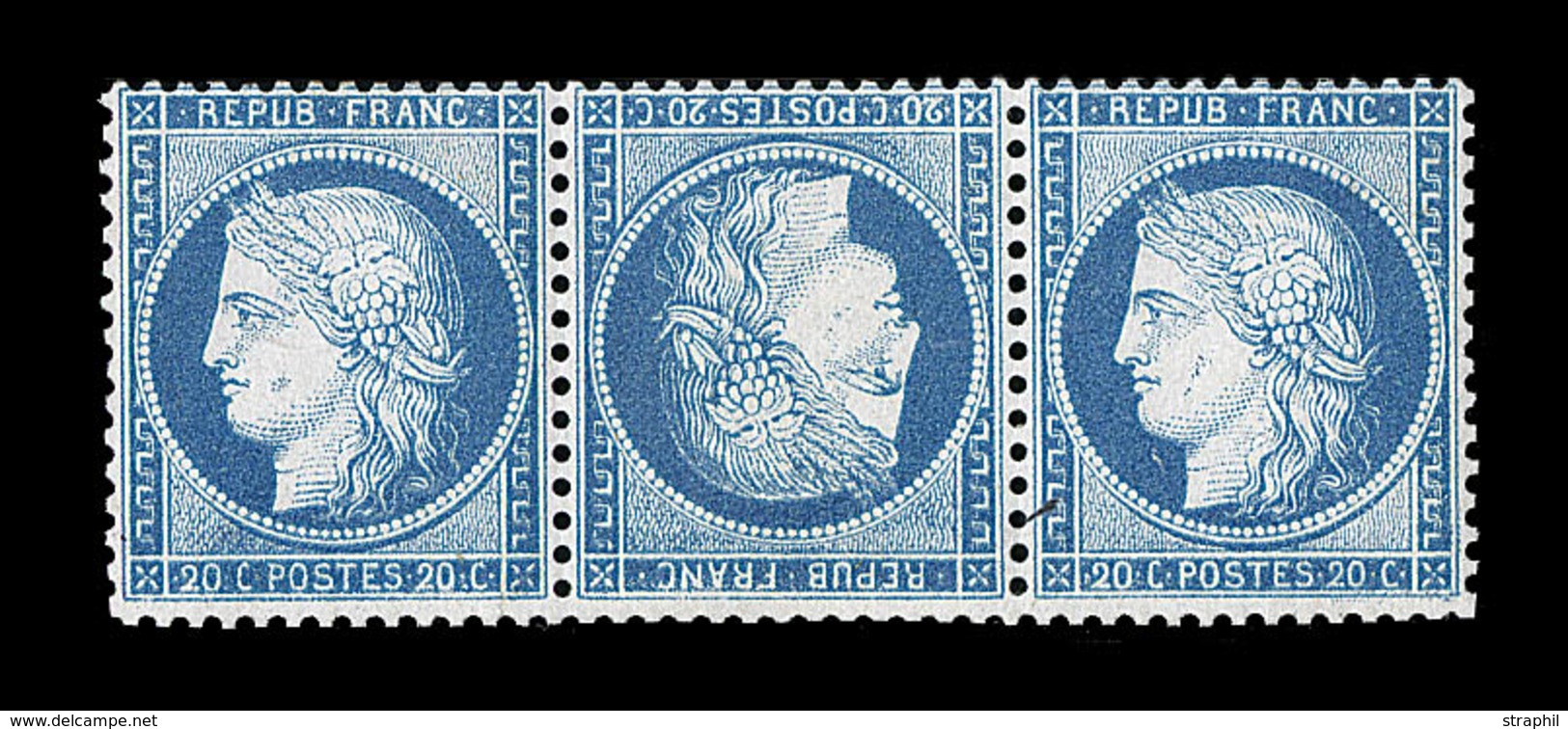 (**) SIEGE DE PARIS (1870) - (**) - N°37c - 20c Bleu - Tête Bêche - Ds Bde De 3 - Signé Brun - TB - 1870 Siege Of Paris