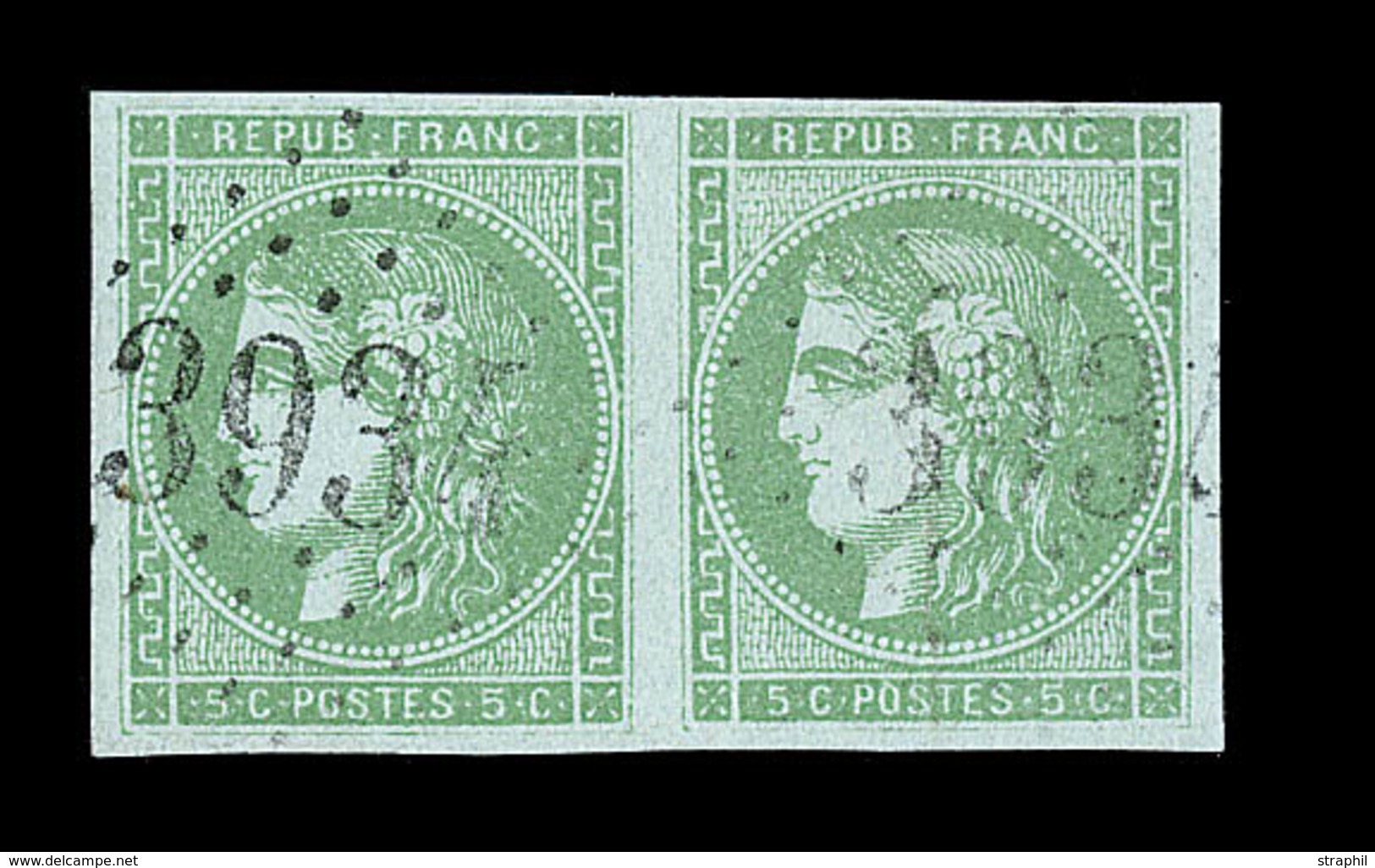 O EMISSION DE BORDEAUX  - O - N°42Bi - Paire - Vert émeraude Clair - Obl. GC 3934 - Signé Baudot - TB/SUP - 1870 Ausgabe Bordeaux