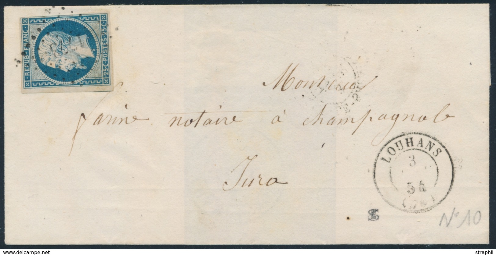 LSC Emission Présidence Sur Lettre - LSC - N°10 - Obl PC 1773 - T15 - LOUHANS - 3/01/54 - 1849-1876: Période Classique