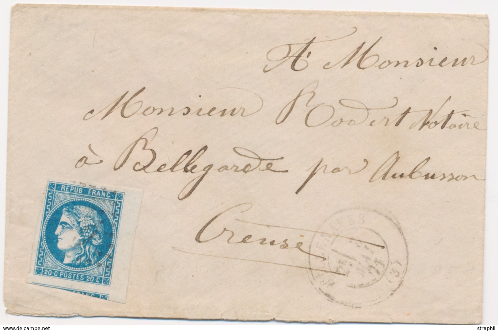 L Emission De BORDEAUX Sur Lettre - L - N°46B - Bleu Acier - BDF + Voisin - Obl. T17 Bellenaves - 3/5/71 - TB - 1849-1876: Période Classique