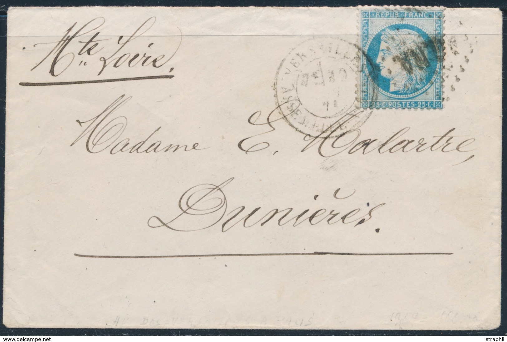 L Emission IIIème République Sur Lettre - L - N°60A - Obl. ASNA + T18 Versailles Assemblée Nationale - 19/9/71 - Pour Du - 1849-1876: Klassik