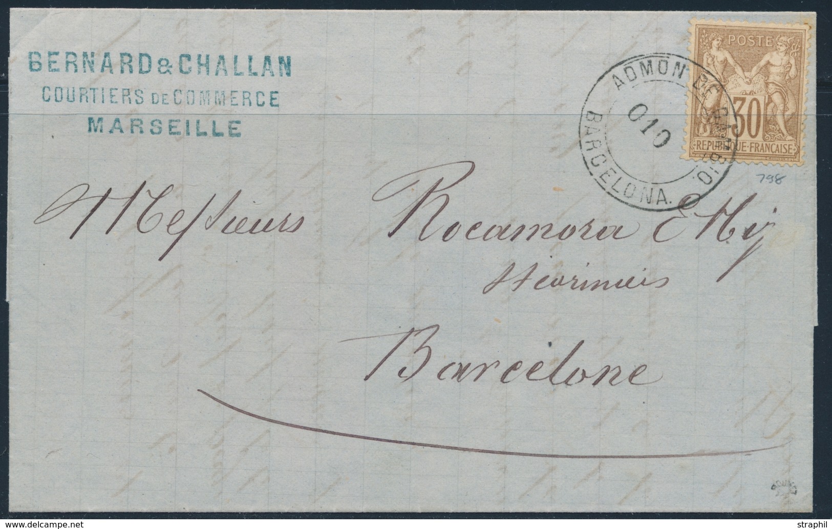 LAC Emission Type Sage Sur Lettre - LAC - N°69 - Obl. Cachet Espagnol Admon De Cambio - De 1876 - Pr Barcelone - TB - 1849-1876: Klassik