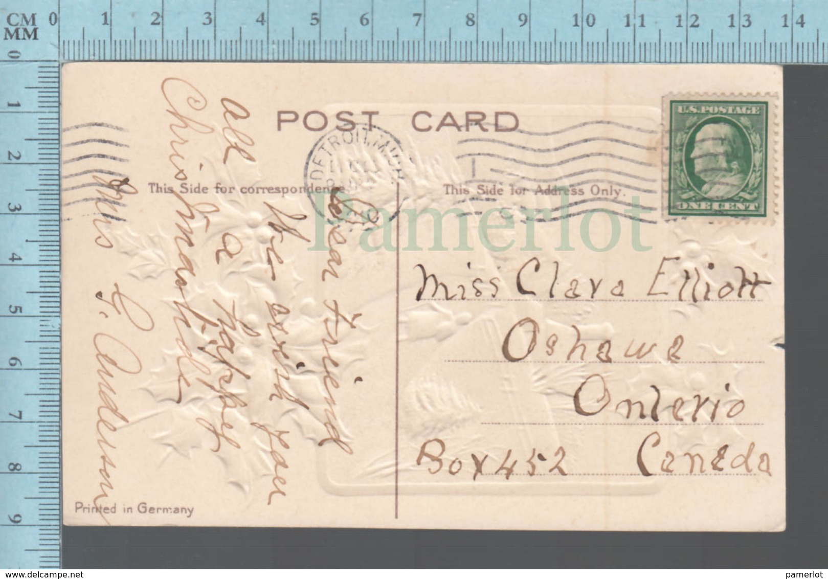CPA - Merry Christmas, Walk To The Church, Gui  ,Cover Detroit Mich. 1910  On A USA Stamp - Autres & Non Classés