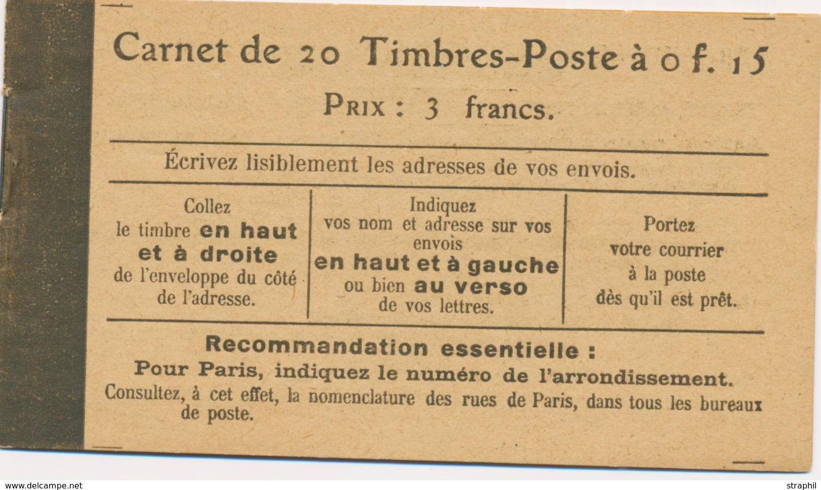 ** CARNETS ANCIENS - ** - N°130 C5 - S/2ème Page "Taxe Révisée Le 12 Août 1919" - Papier GC - TB - Other & Unclassified