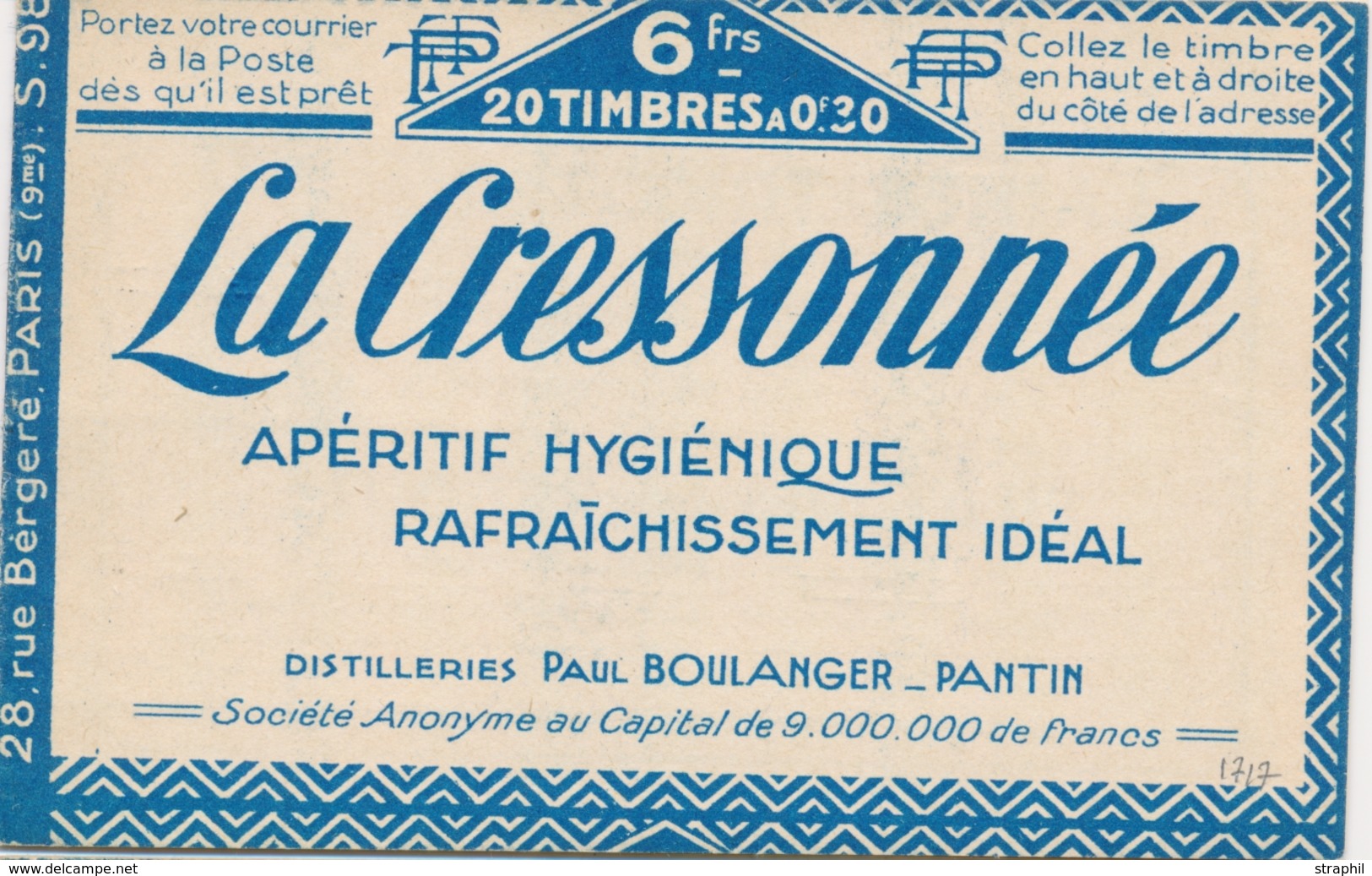 ** CARNETS ANCIENS - ** - N°192 C5as - Secours, Menier, Secours, Florent - S98 - Couv. LA CRESSONES, L'AIGLE - Surch SPE - Sonstige & Ohne Zuordnung