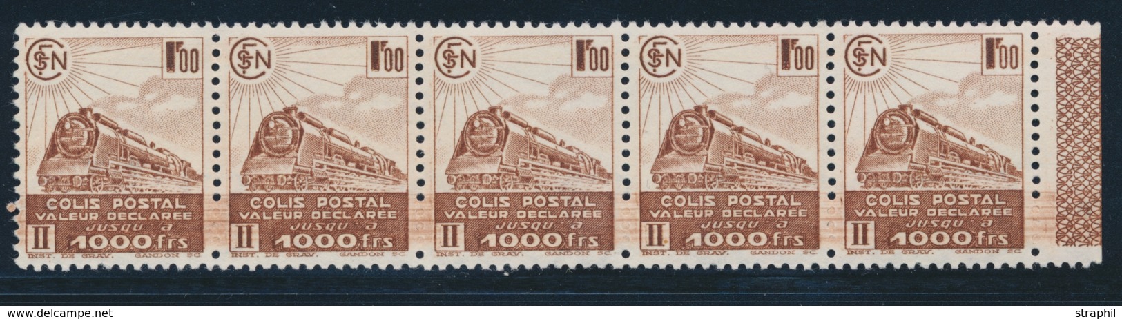 ** COLIS POSTAUX - ** - N°187A - Bde De 5 - BDF - Déft D'Essuyage - Adhérence Violette S/1 Ex - Sinon TB - Ungebraucht