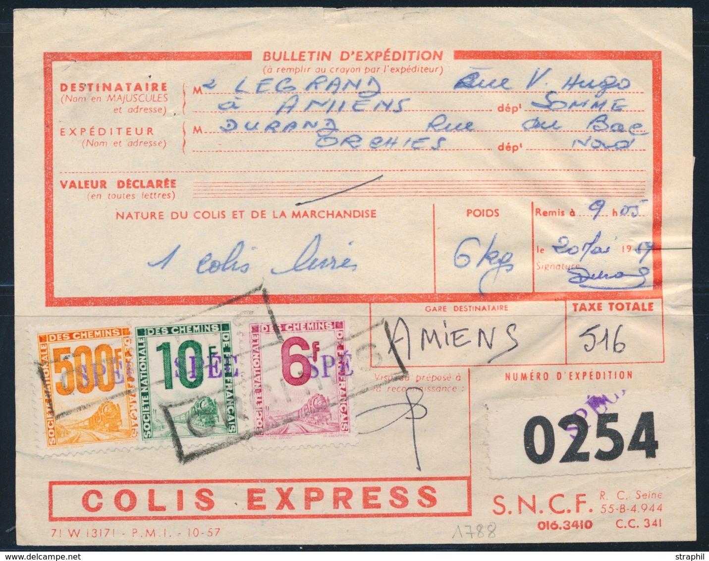 L COLIS POSTAUX  - PETITS COLIS  - L - N°5, 25, 28 - Tous Surch Specimen - S/Bulletin D'Exp. De 1959 D'Orchies - Pr Amie - Neufs