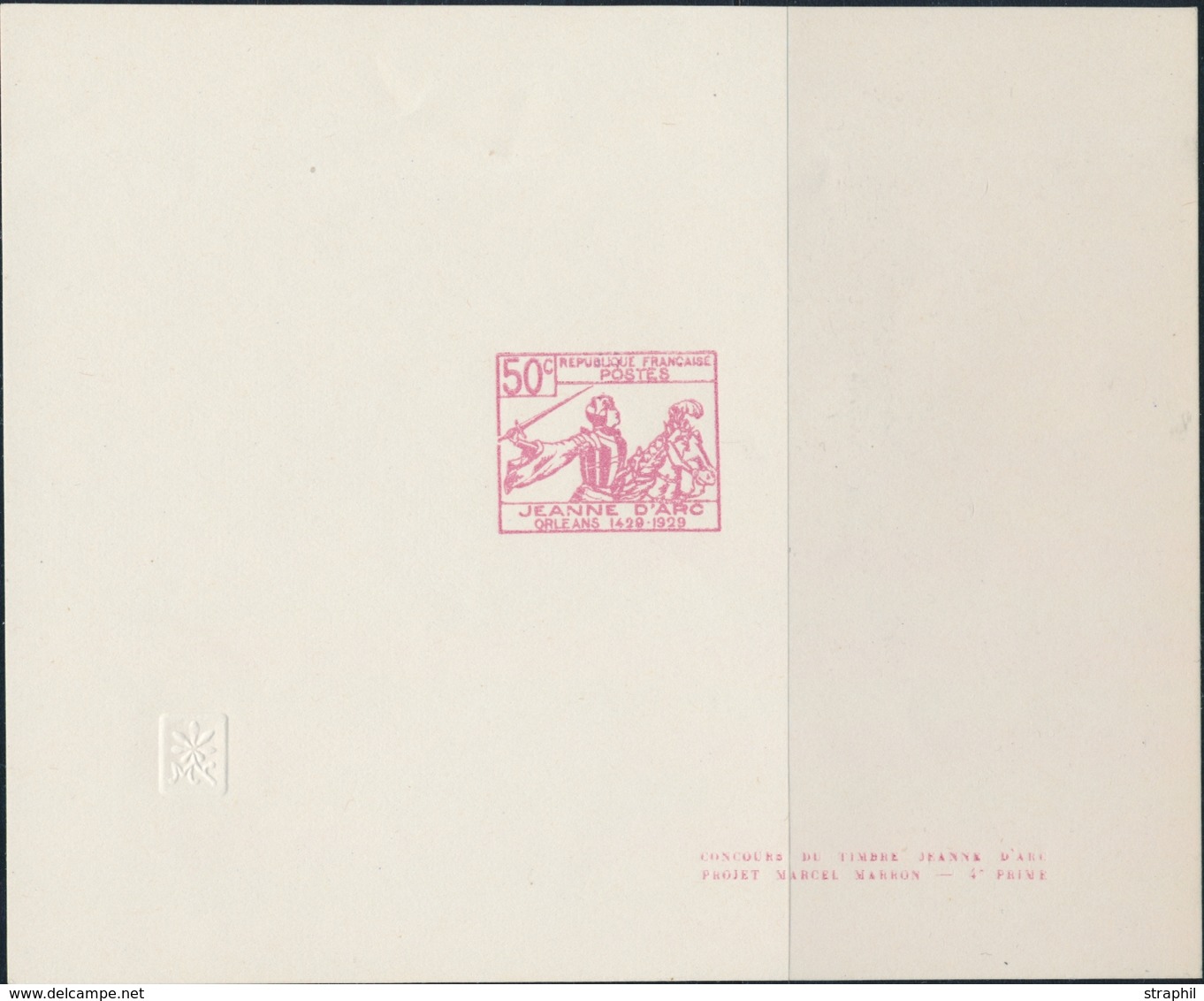 EPREUVE ARTISTE -  - N°257 - Jeanne D'Arc - Projet M. Marron - 4ème Prime - Epreuve En Rose - TB - Künstlerentwürfe