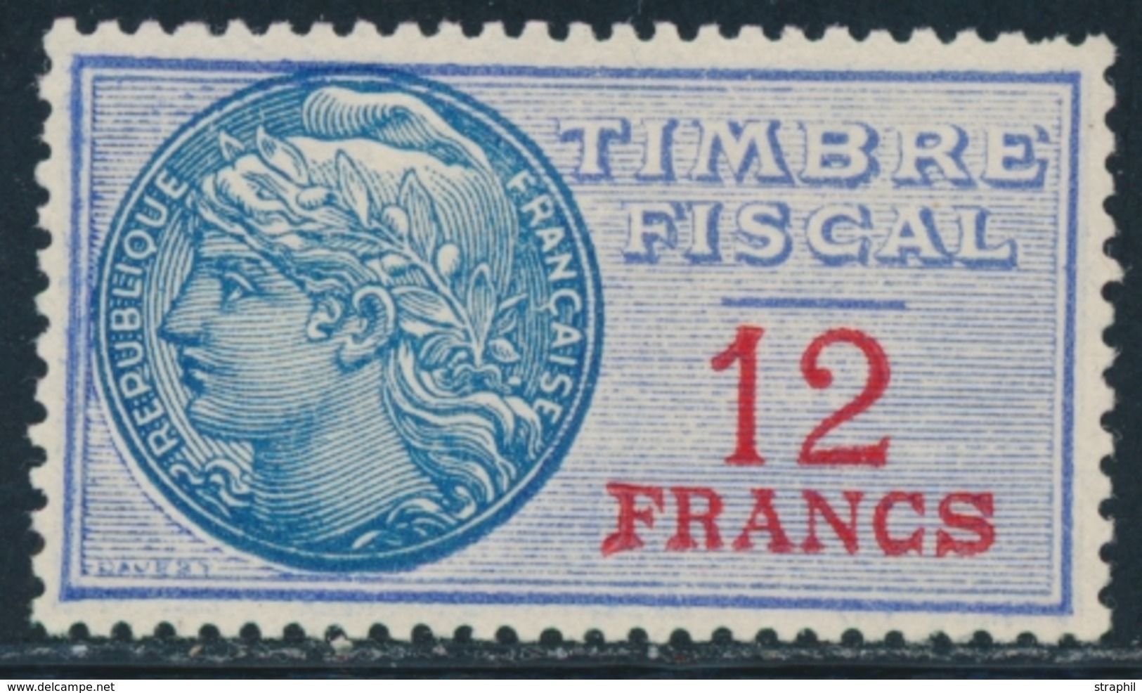 * TIMBRES FISCAUX - * - N°38b - 12F - Petits "FRANCS" - TB - Autres & Non Classés