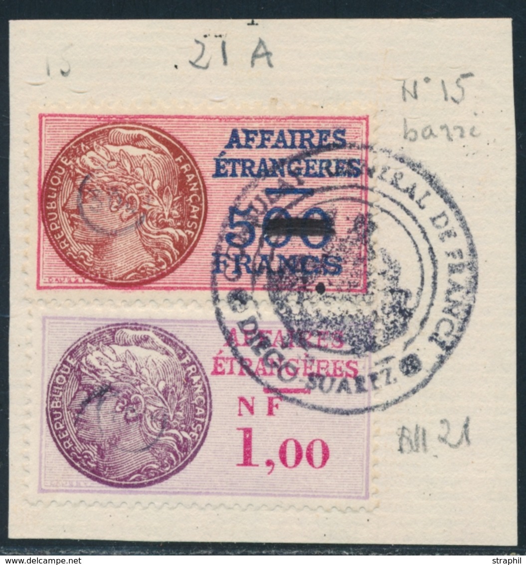 F TIMBRES FISCAUX - AFFAIRES ETRANGERES - F - N°21A + N°15 Barré - Obl. Diego Suarez - TB - Sonstige & Ohne Zuordnung