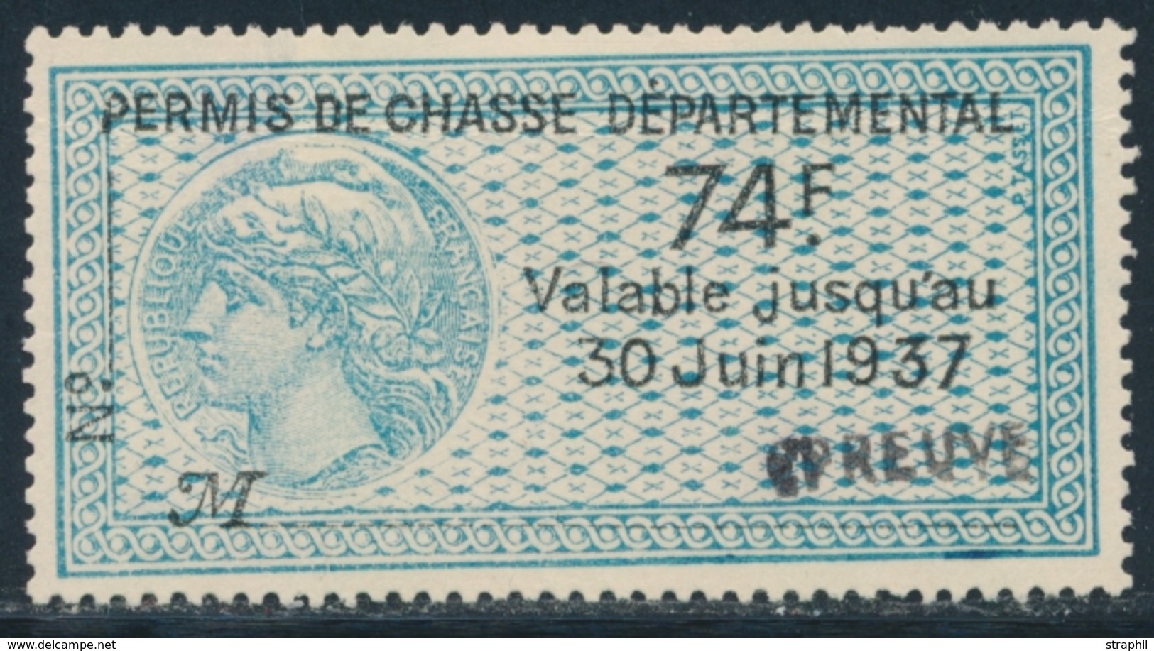 (*) TIMBRES FISCAUX - PERMIS DE CHASSE - (*) - N°26 - 74F - TB - Autres & Non Classés