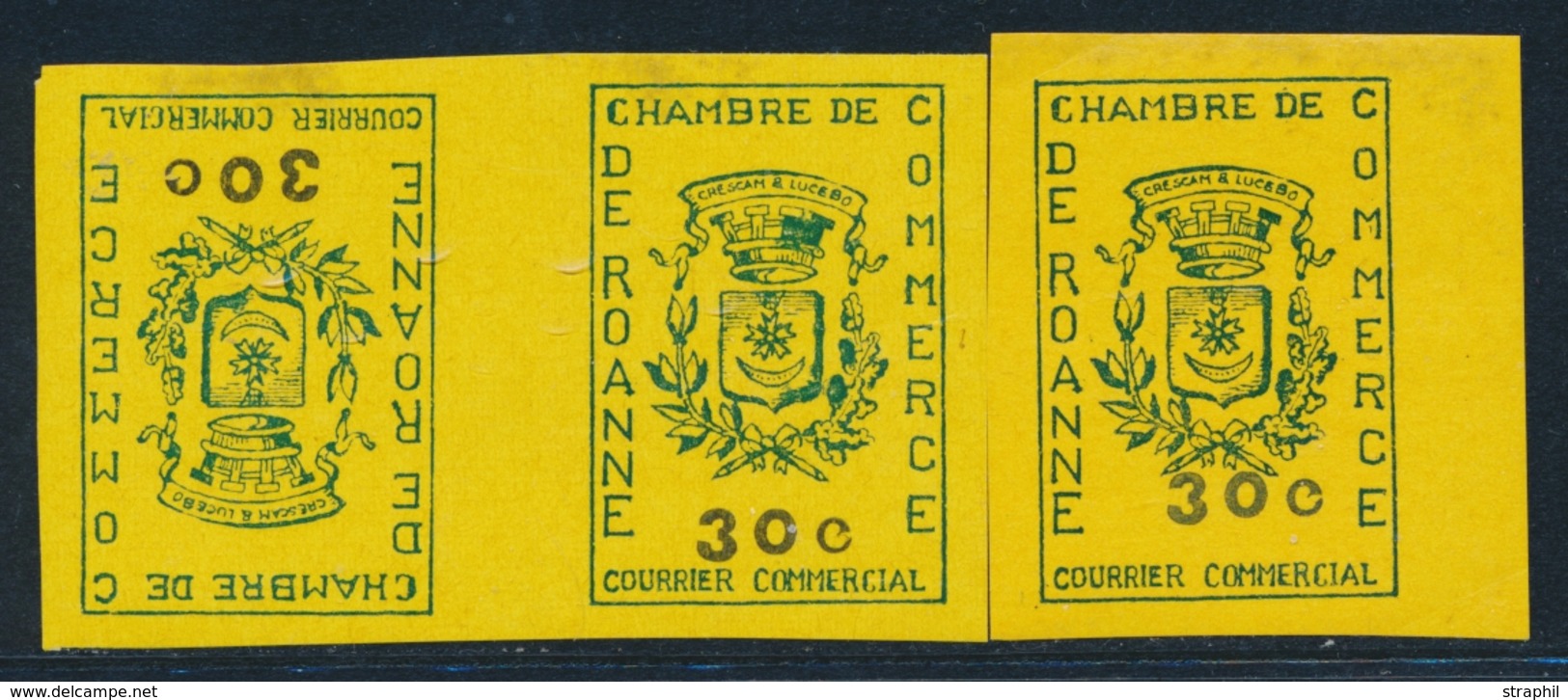 ** TIMBRES DE GREVE (REF. MAURY) - ** - N°14 (x3) Dt 1 Tête Bêche - ROANNE - TB - Autres & Non Classés