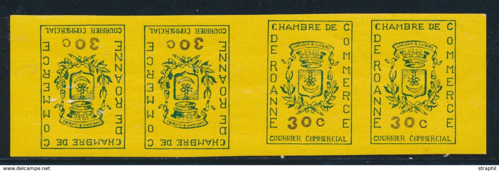 ** TIMBRES DE GREVE (REF. MAURY) - ** - N°14 - Bde De 4 - ROANNE - En Tête Bêche - TB - Autres & Non Classés