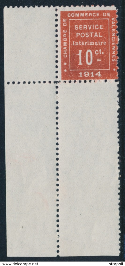 ** TIMBRES DE GUERRE  - ** - N°1 - 10c Vermillon - Valenciennes - Superbe Coin De Feuille - Signé Calves  - TB - Guerre (timbres De)