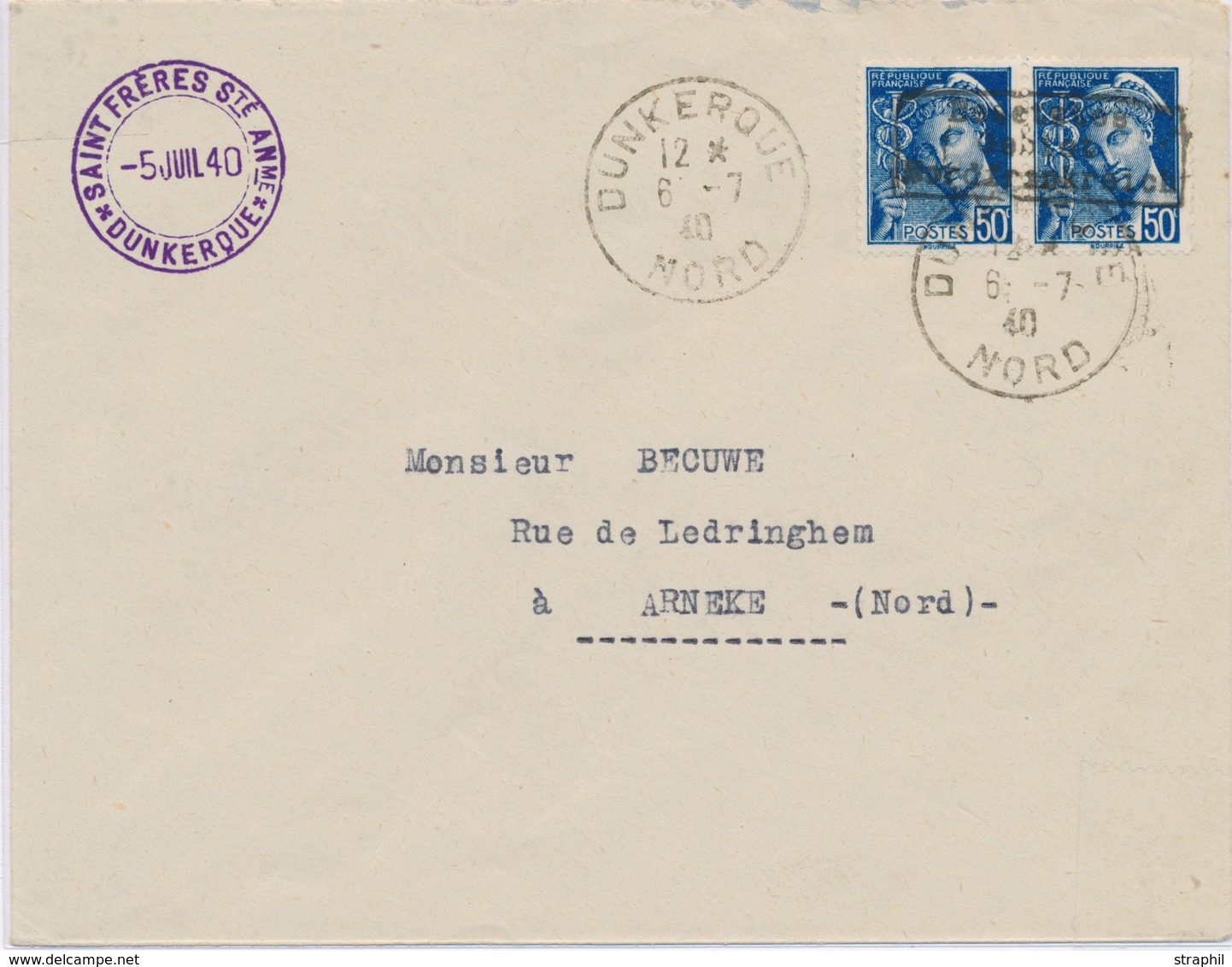 L DUNKERQUE - L - N°4 - 50c Bleu - Obl Du 6/7/40 - TB - Guerre (timbres De)
