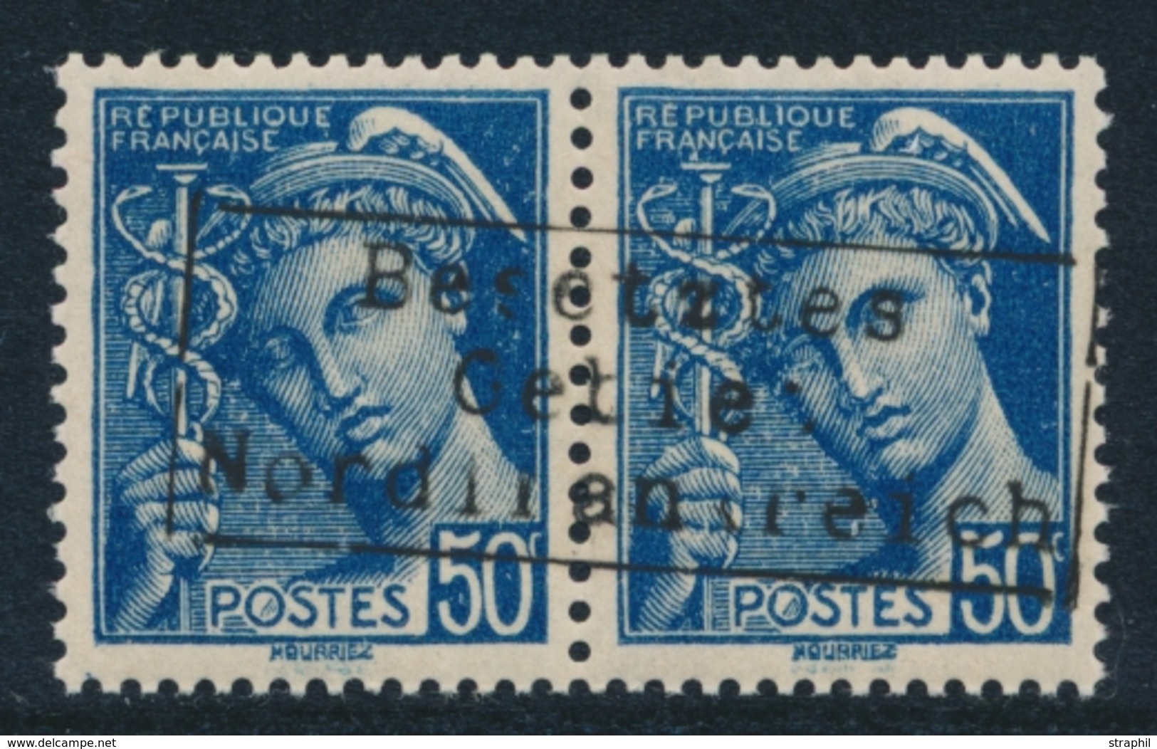 ** COUDEKERQUE - ** - N°7 - 50c Bleu - BDF - Signé A. Brun - TB - War Stamps