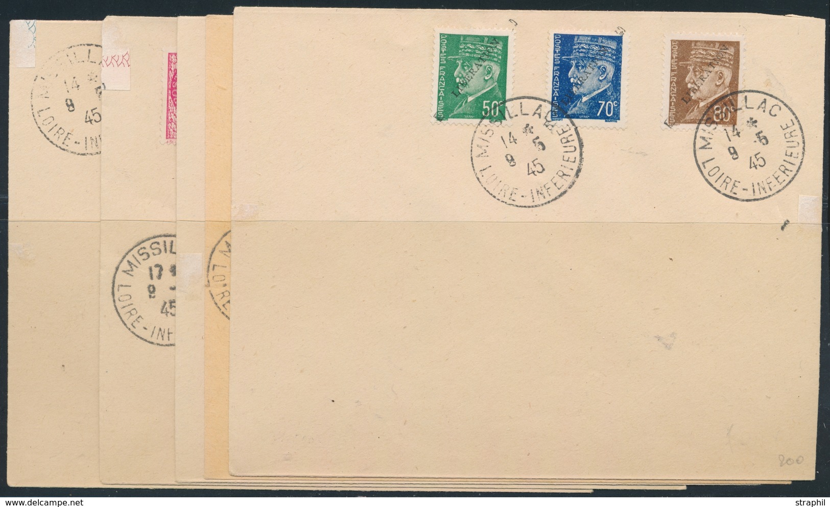 L POCHE DE SAINT NAZAIRE - L - Lot De 5 Plis - Afft Type Pétain/Mercure - Obl. Missillac - 9/5/45 - Non Circ - TB - War Stamps