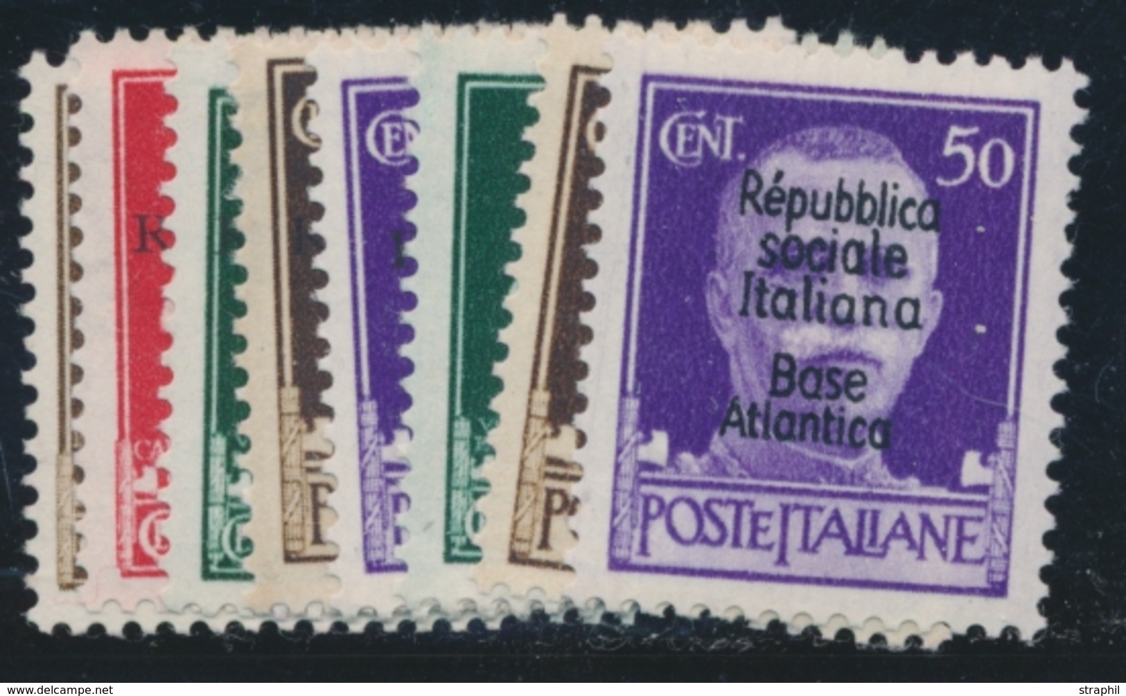 ** BASE NAVALE ITALIENNE - ** - N°1, 3/6, 10/12 - Maj. Signés Dt Calves - TB - War Stamps