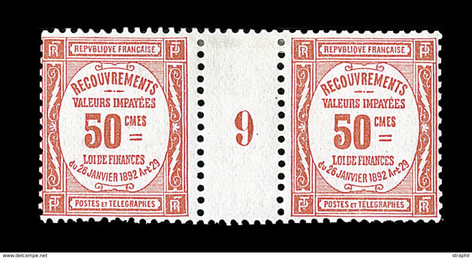 * MILLESIMES - * - TAXE N°47 - 50c Rouge - Mill. 9 - TB - Millésime