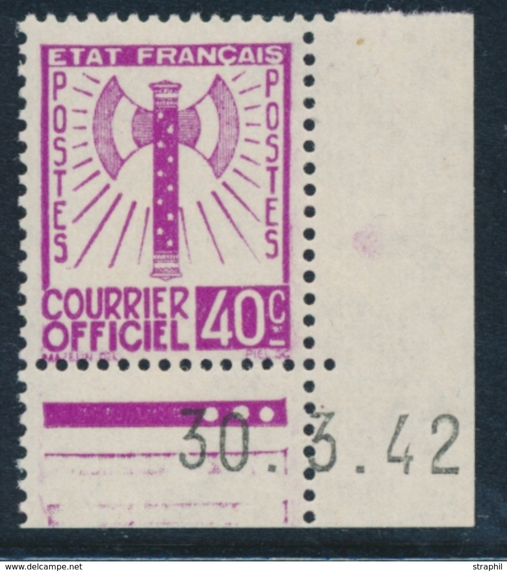 ** TIMBRES DE SERVICE - ** - N°3 - 40c Lilas - C. Daté 30/3/42 - TB - Ungebraucht